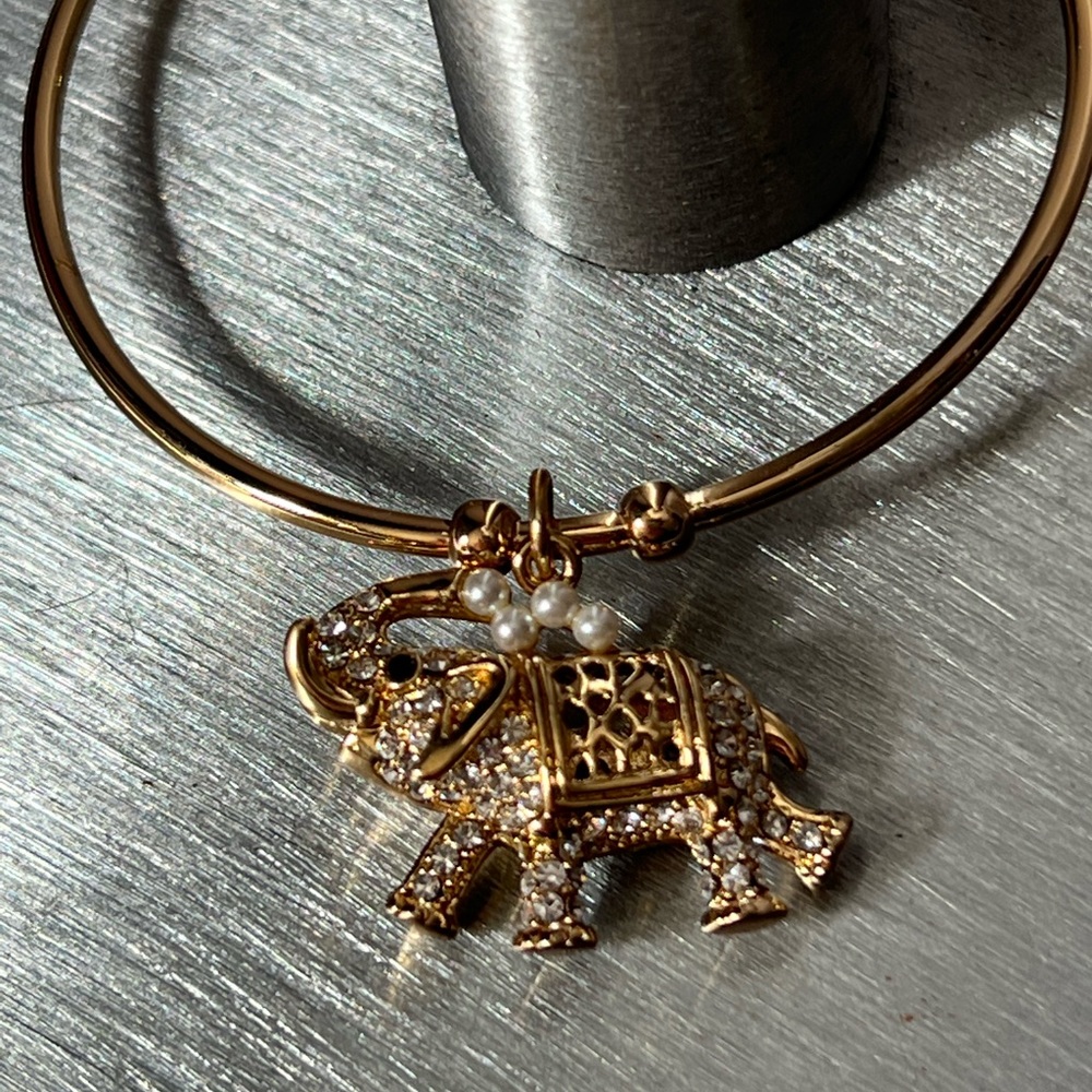 Gold plated elephant cuff bracelet with crystals